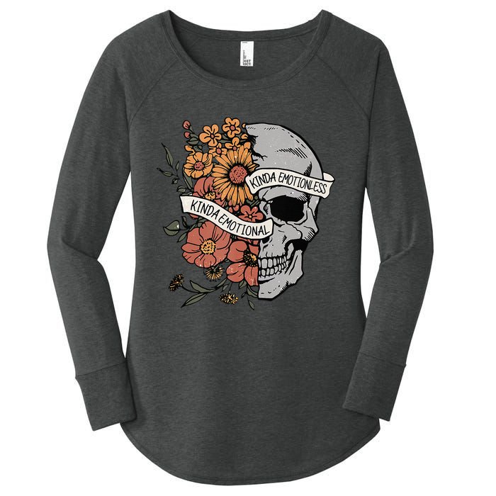 Kinda Emotional Kinda Emotionless Goth Emo Floral Skull Women's Perfect Tri Tunic Long Sleeve Shirt