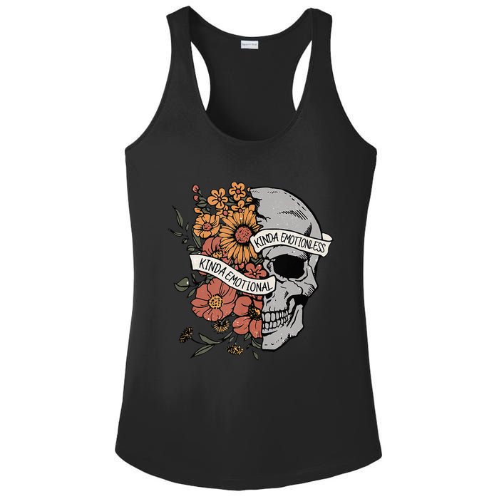 Kinda Emotional Kinda Emotionless Goth Emo Floral Skull Ladies PosiCharge Competitor Racerback Tank