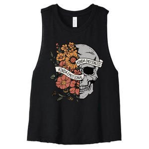 Kinda Emotional Kinda Emotionless Goth Emo Floral Skull Women's Racerback Cropped Tank