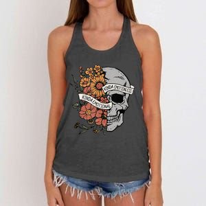 Kinda Emotional Kinda Emotionless Goth Emo Floral Skull Women's Knotted Racerback Tank