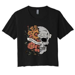 Kinda Emotional Kinda Emotionless Goth Emo Floral Skull Women's Crop Top Tee