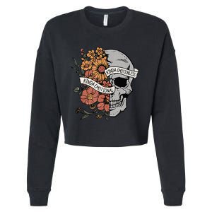 Kinda Emotional Kinda Emotionless Goth Emo Floral Skull Cropped Pullover Crew