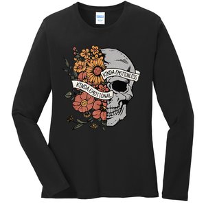 Kinda Emotional Kinda Emotionless Goth Emo Floral Skull Ladies Long Sleeve Shirt