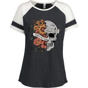 Kinda Emotional Kinda Emotionless Goth Emo Floral Skull Enza Ladies Jersey Colorblock Tee