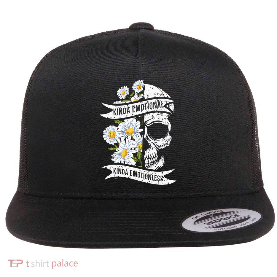 Kinda Emotional Kinda Emotionless Mental Health Flat Bill Trucker Hat
