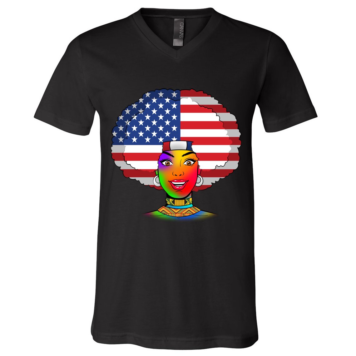 Kente African American Woman V-Neck T-Shirt