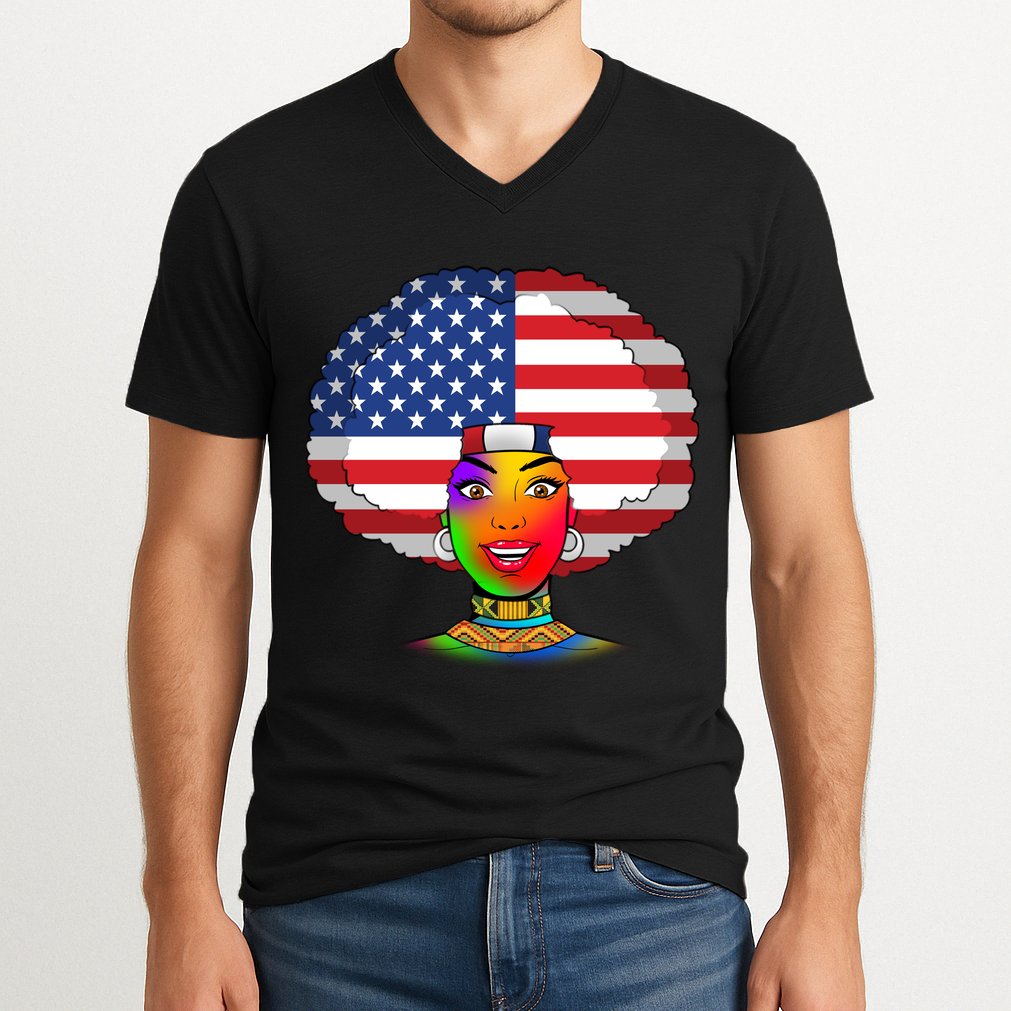 Kente African American Woman V-Neck T-Shirt