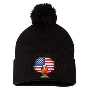 Kente African American Woman Pom Pom 12in Knit Beanie