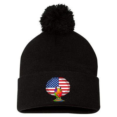 Kente African American Woman Pom Pom 12in Knit Beanie