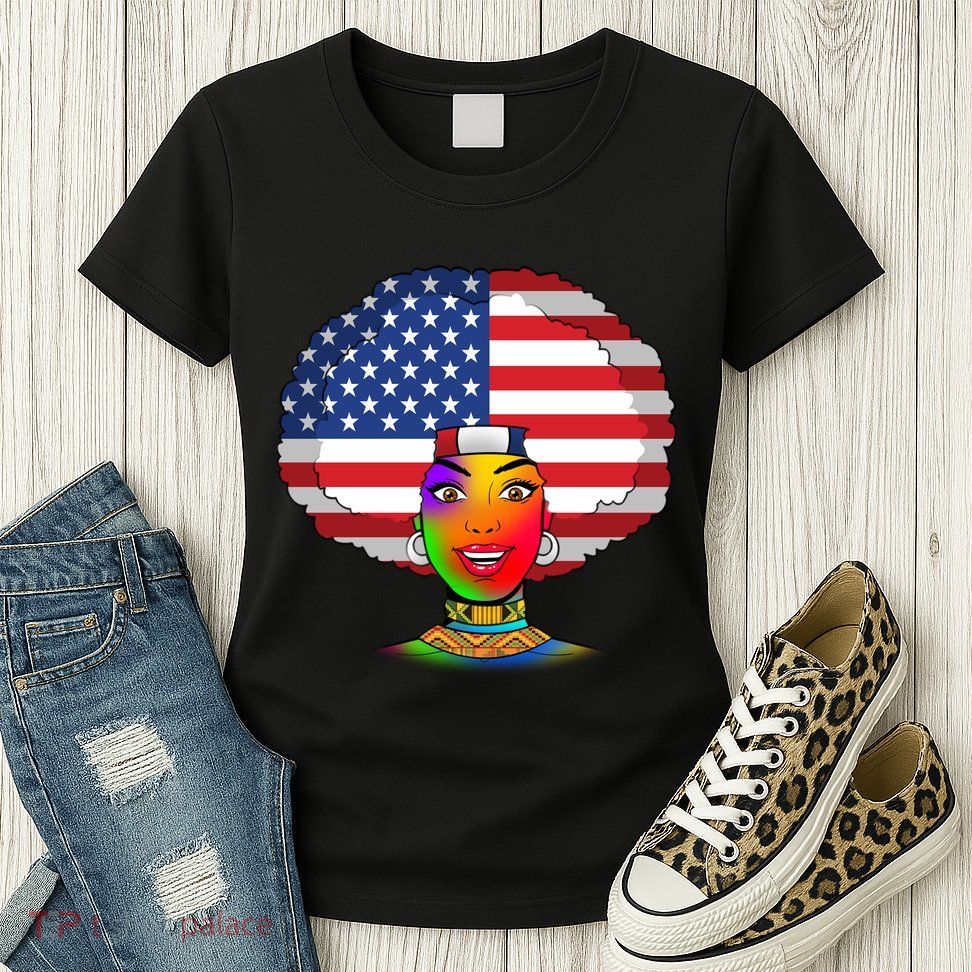 Kente African American Woman Womens T-Shirt