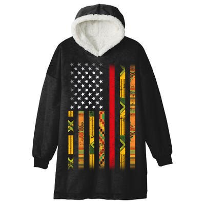 Kente US African American Flag Hooded Wearable Blanket