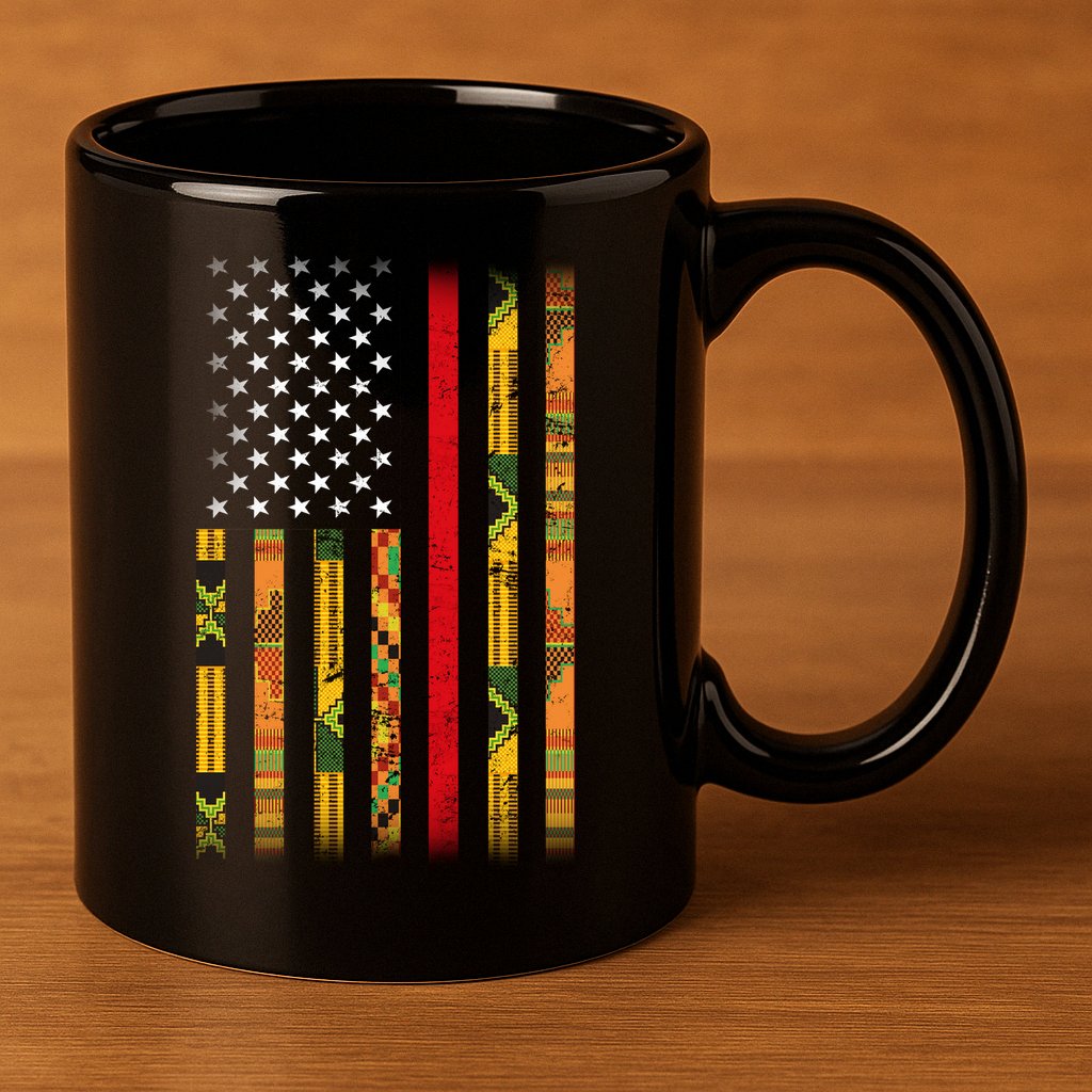 Kente US African American Flag 11oz C Handle Ceramic Mug