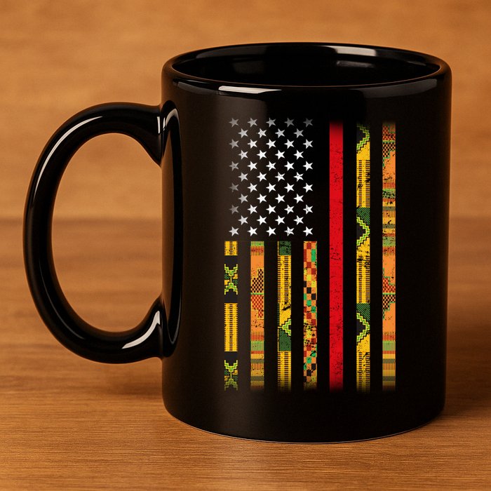 Kente US African American Flag 11oz C Handle Ceramic Mug