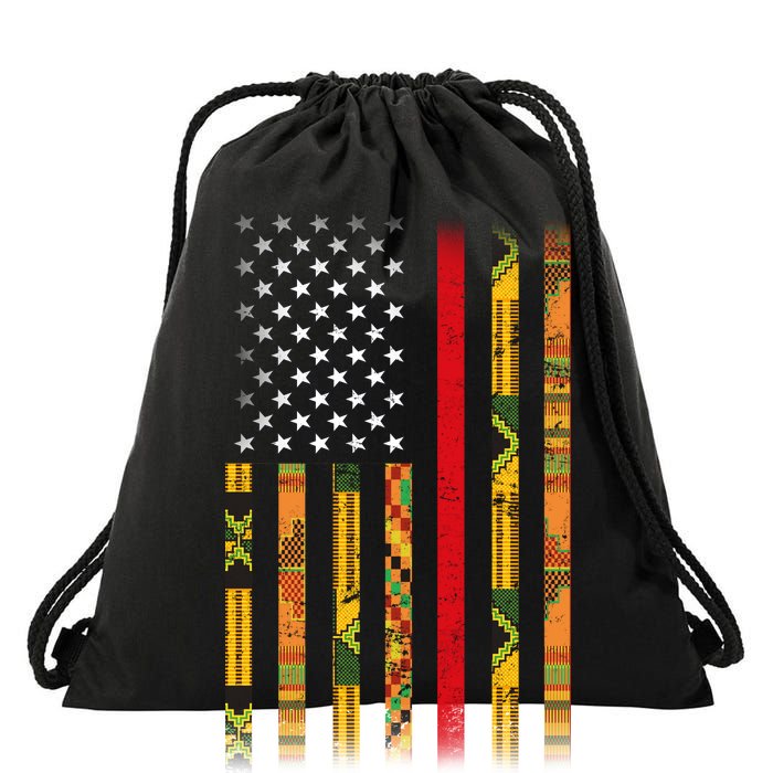 Kente US African American Flag Drawstring Bag