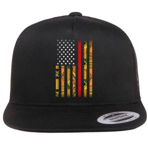 Kente US African American Flag Flat Bill Trucker Hat