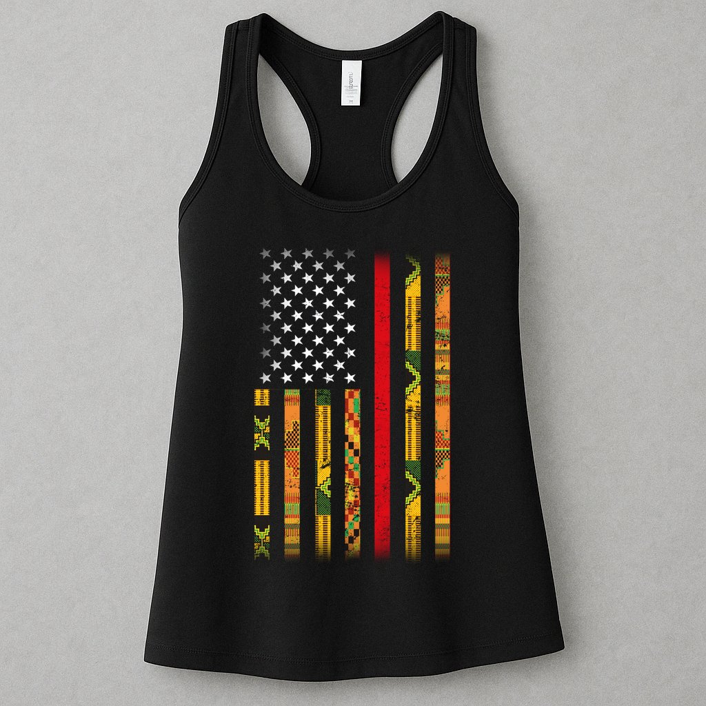 Kente US African American Flag Womens Tank Top