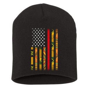 Kente US African American Flag Short Acrylic Beanie