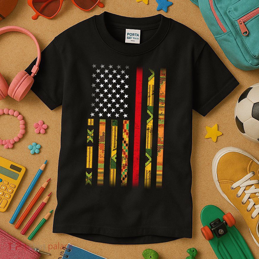 Kente US African American Flag Kids T-Shirt