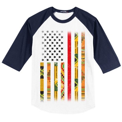 Kente US African American Flag Baseball Sleeve Shirt