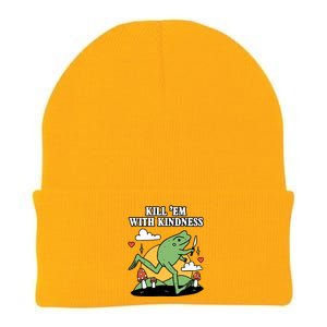 Kill Em With Kindness Retro Funny Frog Knit Cap Winter Beanie