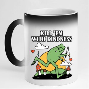 Kill Em With Kindness Retro Funny Frog 11oz Black Color Changing Mug