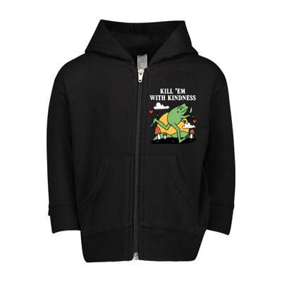 Kill Em With Kindness Retro Funny Frog Toddler Zip Fleece Hoodie