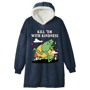 Kill Em With Kindness Retro Funny Frog Hooded Wearable Blanket