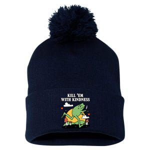 Kill Em With Kindness Retro Funny Frog Pom Pom 12in Knit Beanie