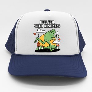 Kill Em With Kindness Retro Funny Frog Trucker Hat