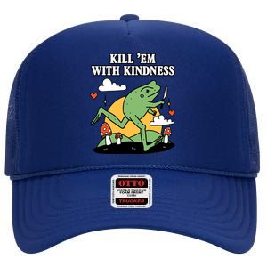 Kill Em With Kindness Retro Funny Frog High Crown Mesh Back Trucker Hat