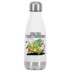 Kill Em With Kindness Retro Funny Frog Stainless Steel Insulated Water Bottle