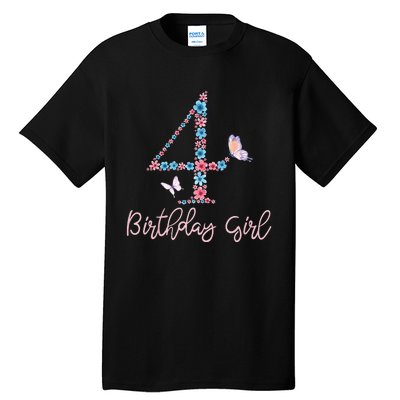 Kids Floral 4th Birthday Butterfly For Tall T-Shirt