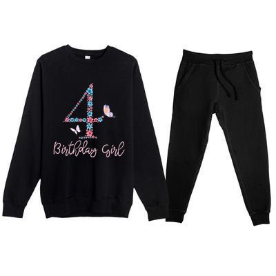 Kids Floral 4th Birthday Butterfly For Premium Crewneck Sweatsuit Set