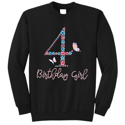 Kids Floral 4th Birthday Butterfly For Tall Sweatshirt