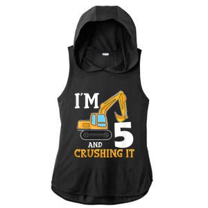 K.i.d.s Five 5yr 5th Birthday Digger Boy Construction 5 Years Old Ladies PosiCharge Tri-Blend Wicking Draft Hoodie Tank