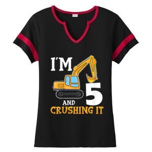 K.i.d.s Five 5yr 5th Birthday Digger Boy Construction 5 Years Old Ladies Halftime Notch Neck Tee