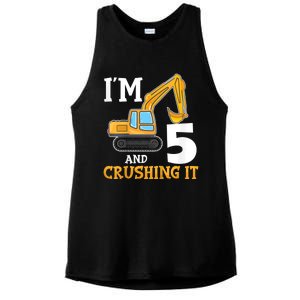 K.i.d.s Five 5yr 5th Birthday Digger Boy Construction 5 Years Old Ladies PosiCharge Tri-Blend Wicking Tank