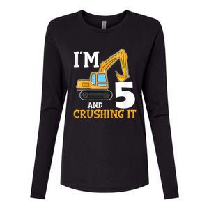 K.i.d.s Five 5yr 5th Birthday Digger Boy Construction 5 Years Old Womens Cotton Relaxed Long Sleeve T-Shirt