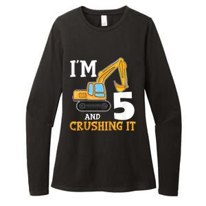 K.i.d.s Five 5yr 5th Birthday Digger Boy Construction 5 Years Old Womens CVC Long Sleeve Shirt