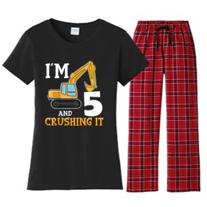 K.i.d.s Five 5yr 5th Birthday Digger Boy Construction 5 Years Old Women's Flannel Pajama Set