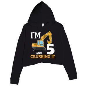 K.i.d.s Five 5yr 5th Birthday Digger Boy Construction 5 Years Old Crop Fleece Hoodie