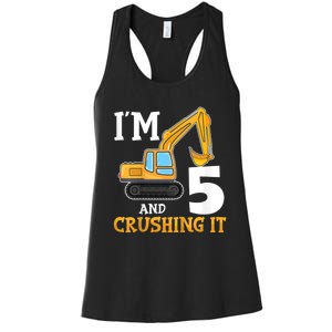 K.i.d.s Five 5yr 5th Birthday Digger Boy Construction 5 Years Old Women's Racerback Tank