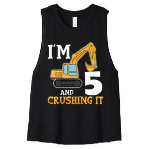 K.i.d.s Five 5yr 5th Birthday Digger Boy Construction 5 Years Old Women's Racerback Cropped Tank