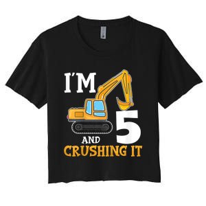 K.i.d.s Five 5yr 5th Birthday Digger Boy Construction 5 Years Old Women's Crop Top Tee