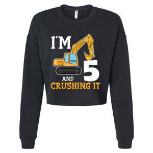 K.i.d.s Five 5yr 5th Birthday Digger Boy Construction 5 Years Old Cropped Pullover Crew