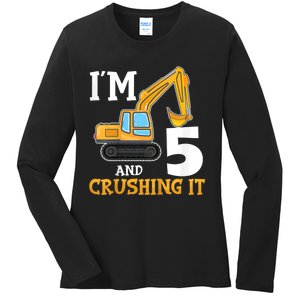 K.i.d.s Five 5yr 5th Birthday Digger Boy Construction 5 Years Old Ladies Long Sleeve Shirt