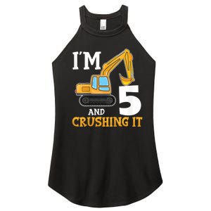 K.i.d.s Five 5yr 5th Birthday Digger Boy Construction 5 Years Old Women's Perfect Tri Rocker Tank