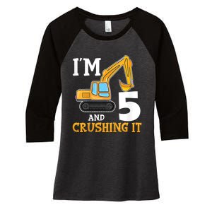 K.i.d.s Five 5yr 5th Birthday Digger Boy Construction 5 Years Old Women's Tri-Blend 3/4-Sleeve Raglan Shirt