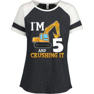 K.i.d.s Five 5yr 5th Birthday Digger Boy Construction 5 Years Old Enza Ladies Jersey Colorblock Tee