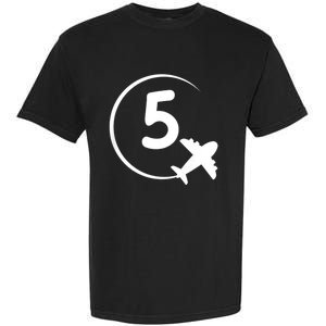 K.i.d.s Five 5 year old birthday Airplane shirt. Boy 5th birthday Garment-Dyed Heavyweight T-Shirt